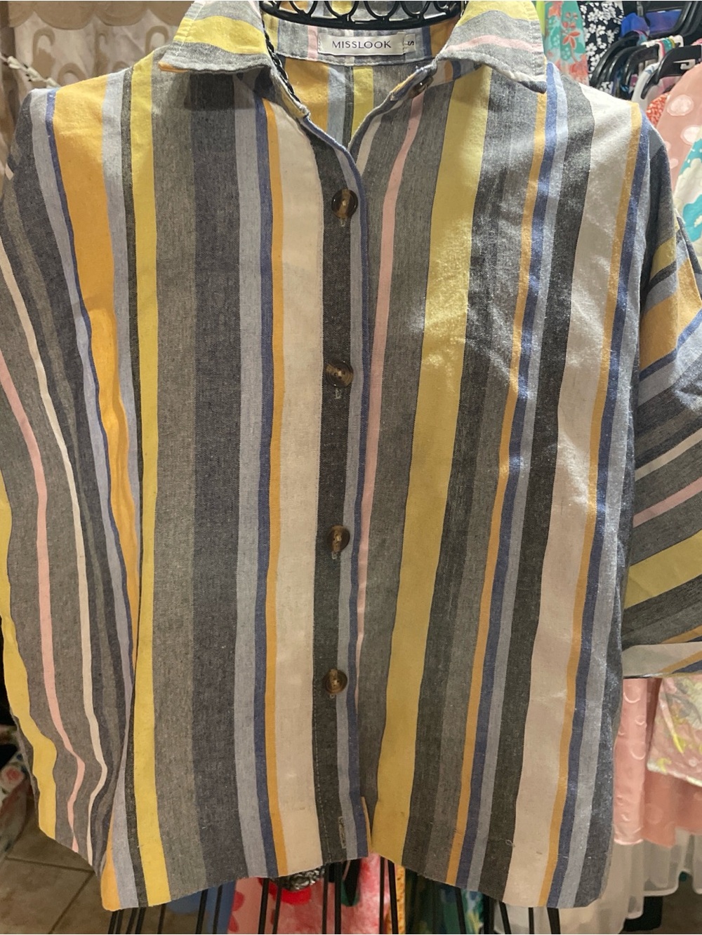 MISSLOOK Multicolor Vertical Stripe Button-Front Shirt
